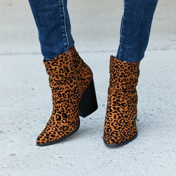 Qupid Leopard Buckle Detail Booties - Picture 1 of 7